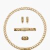 18K Gold Plated Cuban Chain Rhinestone Jewelry Set