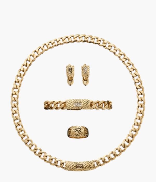 18K Gold Plated Cuban Chain Rhinestone Jewelry Set