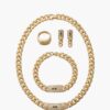 18K Gold Plated Cuban Chain Rhinestone Jewelry Set