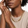 18K Gold Plated Cuban Chain Rhinestone Jewelry Set