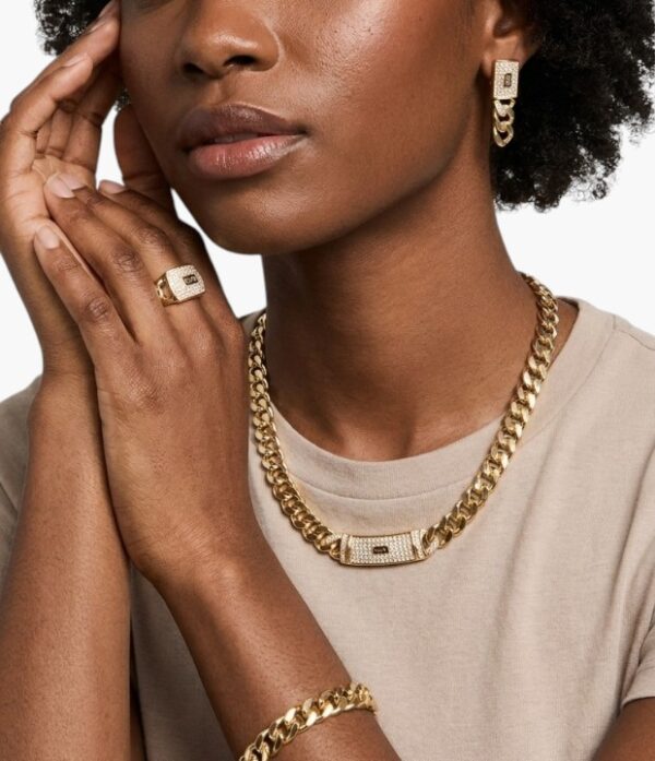 18K Gold Plated Cuban Chain Rhinestone Jewelry Set